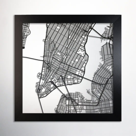 New York City square frame laser cut map - CarbonLight