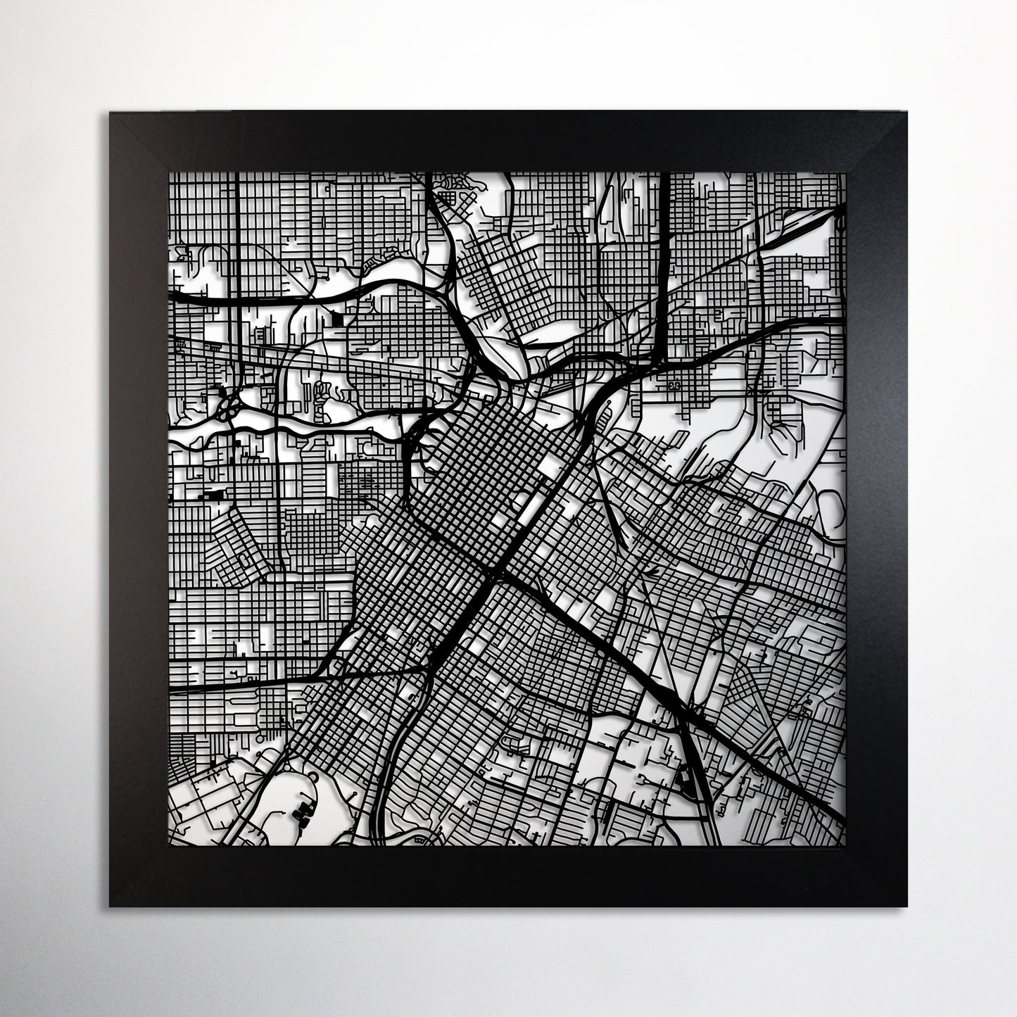 Houston, TX square frame laser cut map - CarbonLight
