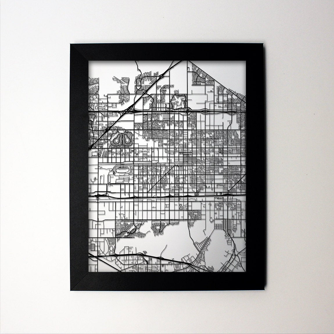 Fontana California framed laser cut map - CarbonLight