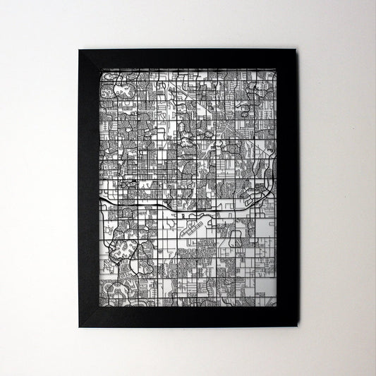 Fremont California framed laser cut map - CarbonLight