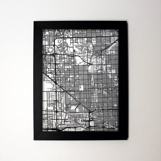 Haileah Florida framed laser cut map - CarbonLight