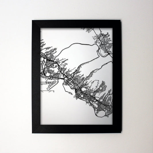 Honolulu Hawaii framed laser cut map - CarbonLight