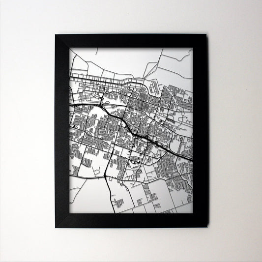 Killeen Texas framed laser cut map - CarbonLight