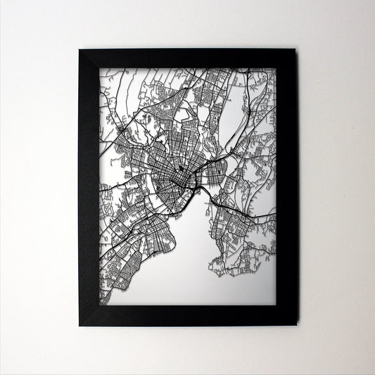 New Haven Connecticut framed laser cut map - CarbonLight