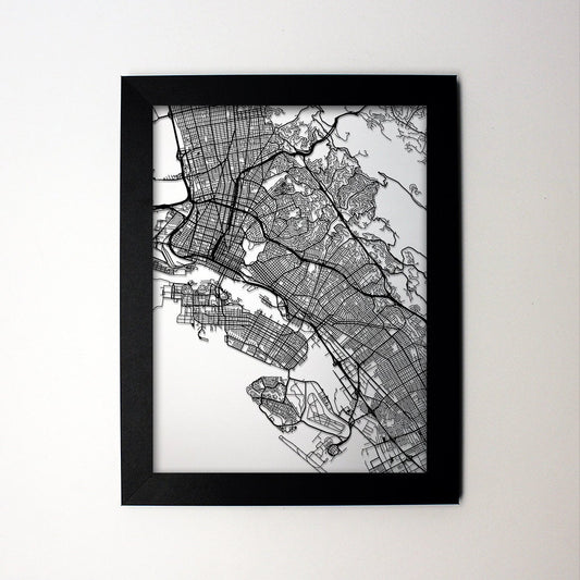 Oakland California framed laser cut map - CarbonLight