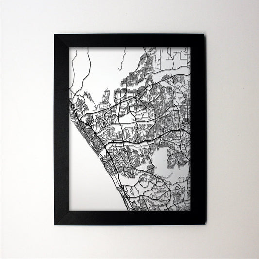 Oceanside California framed laser cut map - CarbonLight