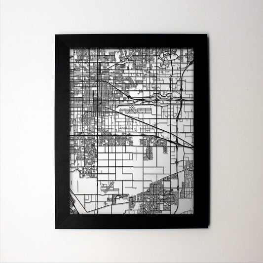 Ontario California framed laser cut map - CarbonLight