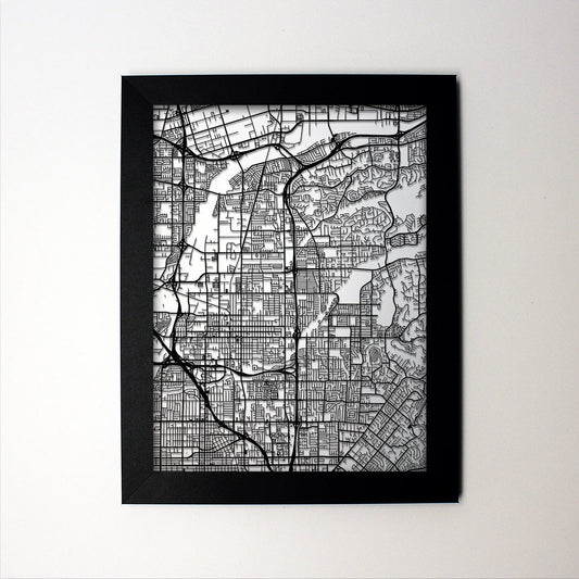 Orange California framed laser cut map - CarbonLight