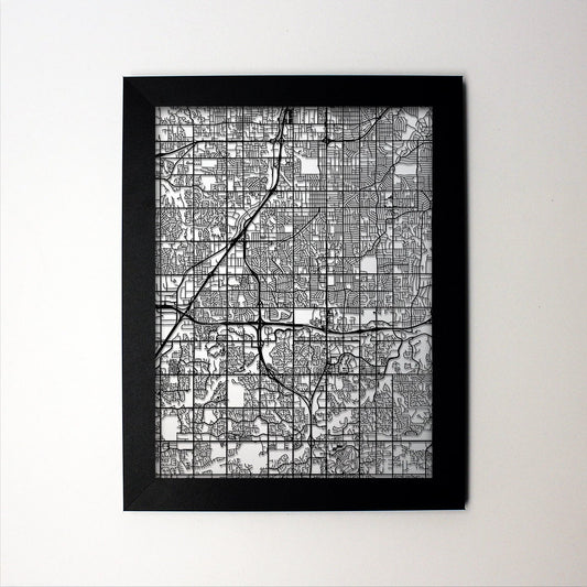 Overland Park Kansas framed laser cut map - CarbonLight