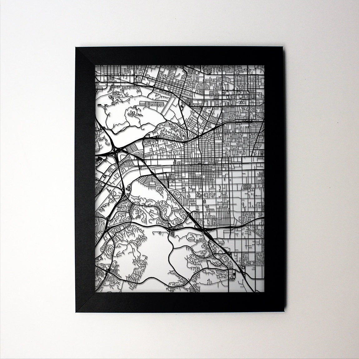 Pomona California framed laser cut map - CarbonLight