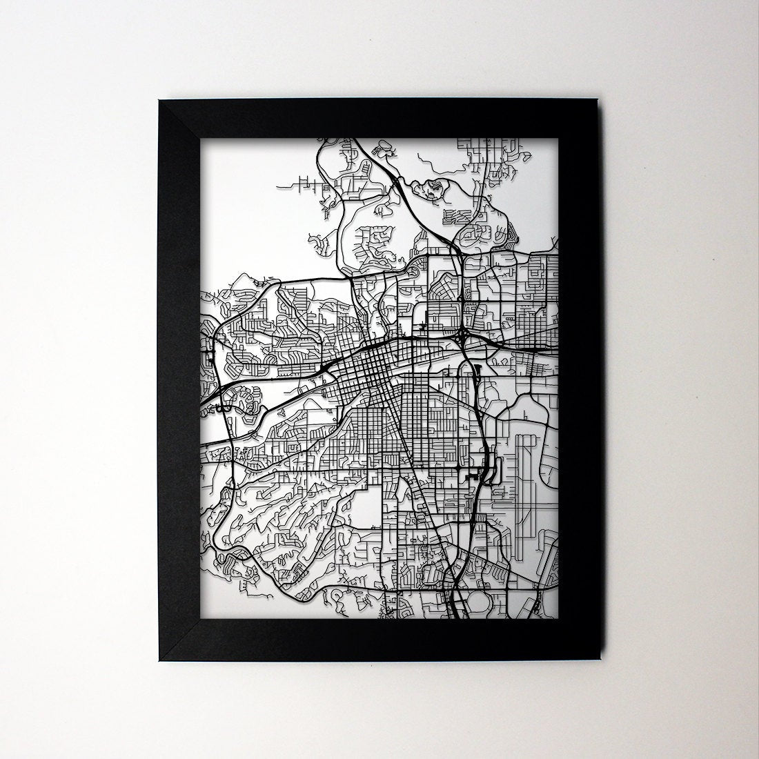 Reno Nevada framed laser cut map - CarbonLight