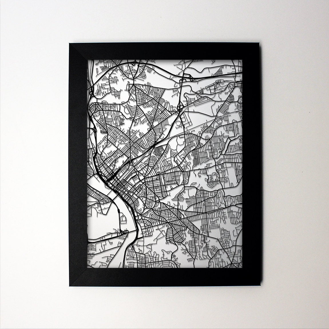 Springfield Massachusetts framed laser cut map - CarbonLight