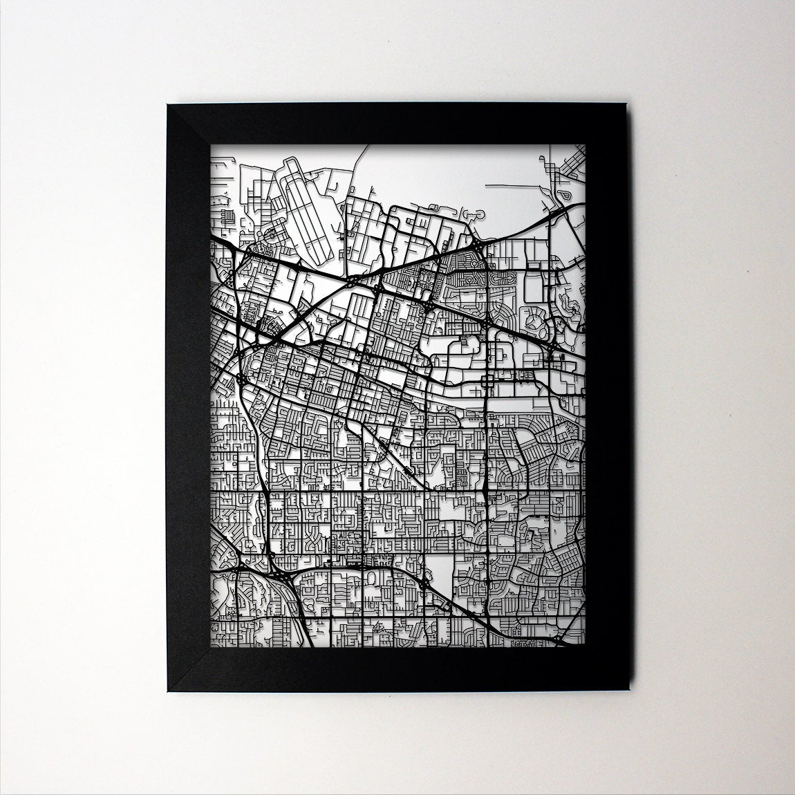 Sunnyvale California framed laser cut map - CarbonLight