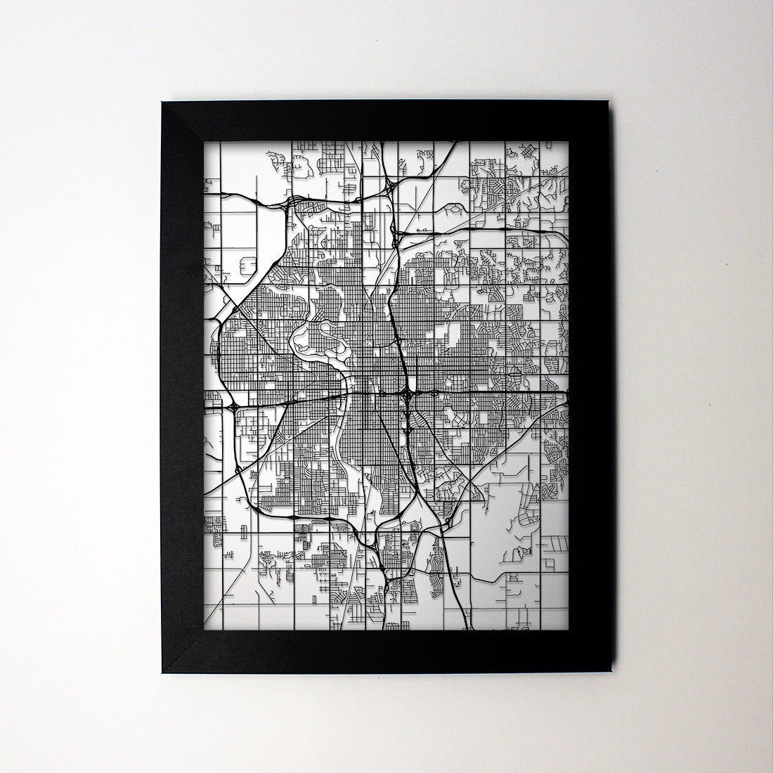Witchita Kansas framed laser cut map - CarbonLight