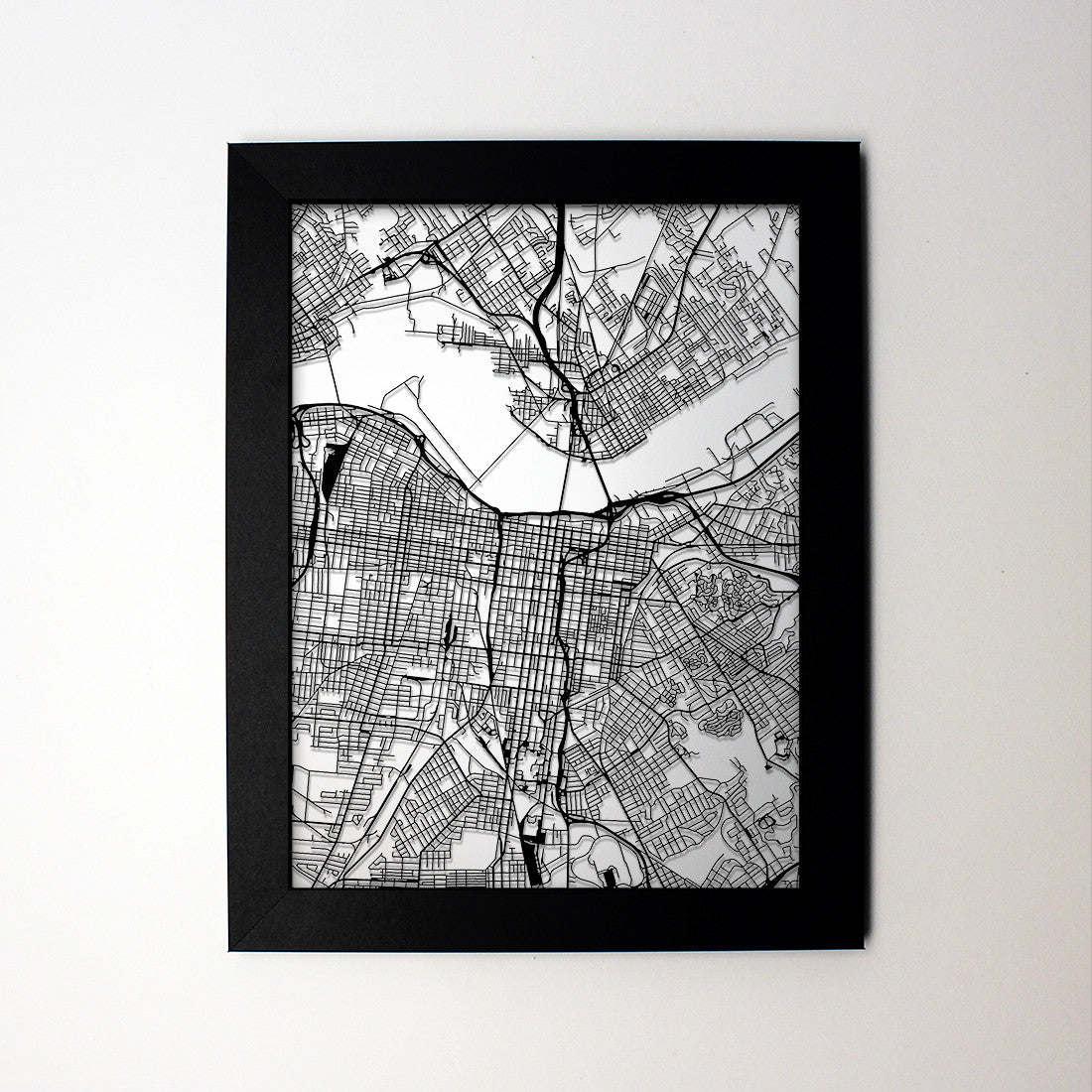 Louisville KY laser cut wall map - CarbonLight