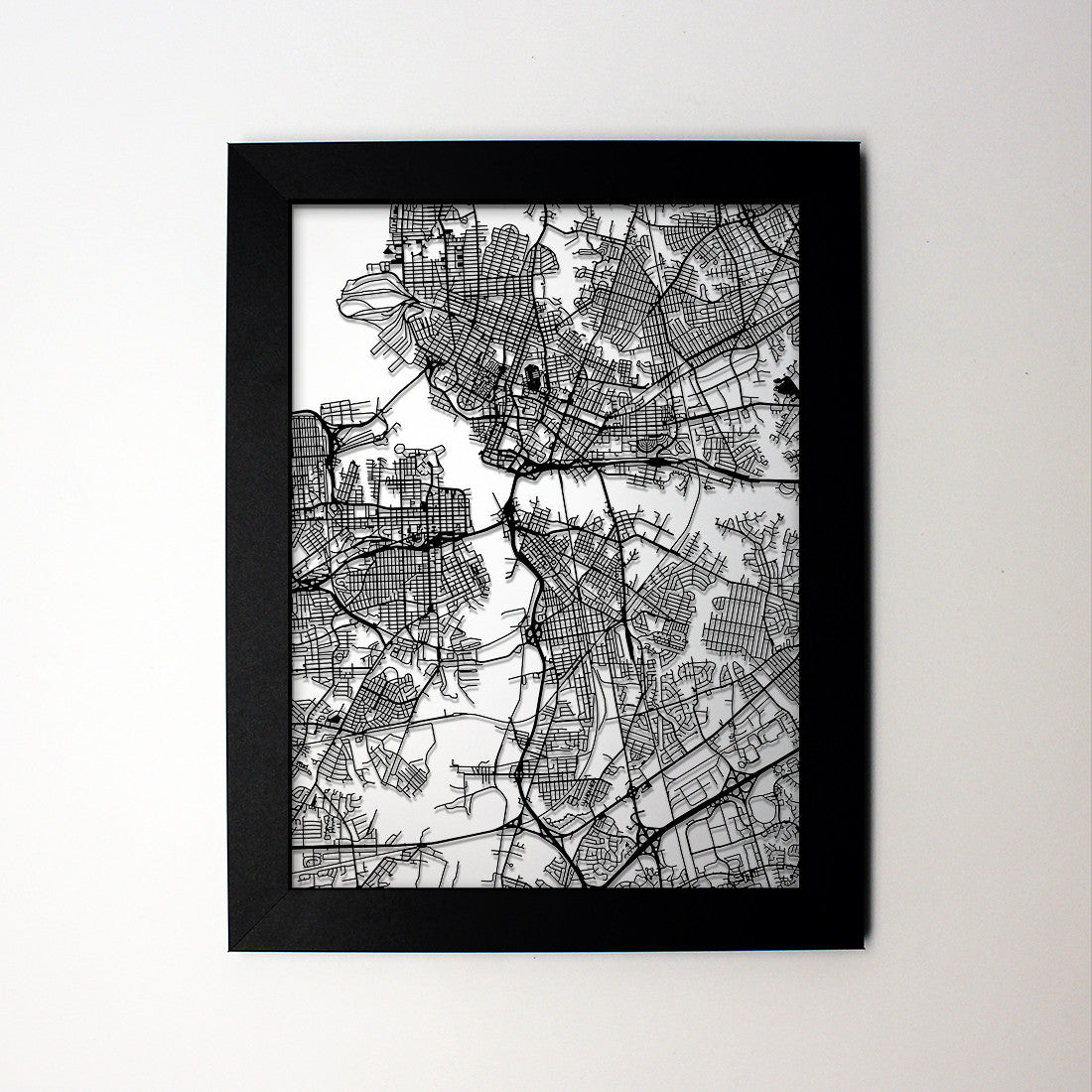 Norfolk VA laser cut wall map - CarbonLight