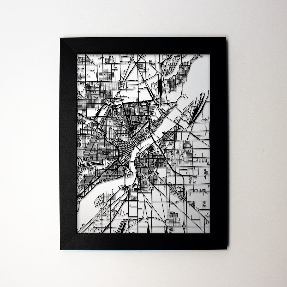 Toledo OH laser cut wall map - CarbonLight